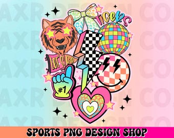 Tigers preppy mascot png, Tigers mascot school spirit design, retro Tigers sublimation design, sports team mascot shirt digital print