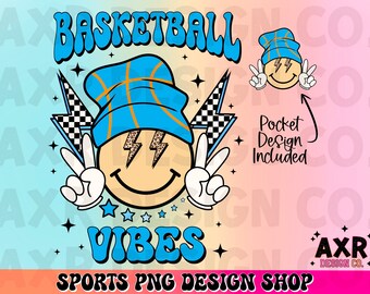 Retro basketball vibes Png, basketball sublimation design, basketball season png, blue custom color basketball png shirt design
