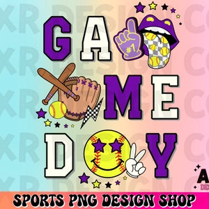 Retro softball game day Png, softball sublimation design, softball season png, purple custom color softball shirt design, digital download