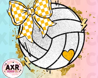 Volleyball coquette bow png, cute yellow volleyball sublimation design, volleyball game day, custom volleyball team colors, digital