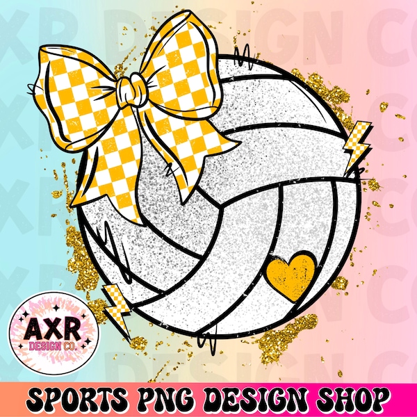 Volleyball coquette bow png, cute yellow volleyball sublimation design, volleyball game day, custom volleyball team colors, digital