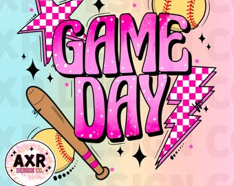 Retro softball game day Png, softball sublimation design, softball season png, pink custom color softball shirt design, softball mama png