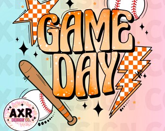 Día de juego de béisbol retro PNG, diseño de sublimación de béisbol, temporada de béisbol PNG, diseño de camiseta de béisbol de color naranja personalizado, mamá de béisbol PNG