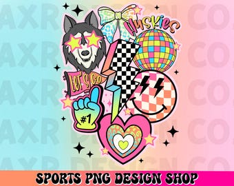 Huskies preppy mascot png, retro Huskies mascot school spirit design, retro Huskies sublimation, sports team mascot shirt digital print