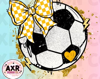 Laço de coquete de futebol png, design de sublimação de futebol amarelo e branco fofo, dia de jogo de futebol, cores personalizadas de times de futebol, digital