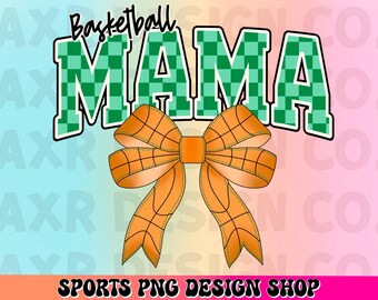 Basketball mama png, retro basketball sublimation, coquette basketball bow png, basketball game day png, trendy green basketball team shirt