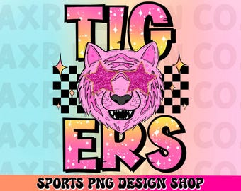 Tigers preppy mascot png, tigers mascot school spirit design, retro Tigers sublimation design, sports team mascot shirt digital print