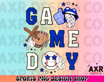 Retro Baseball Spiel Tag Png, Baseball Sublimationsdesign, Baseball Saison Png, blaues Baseball-Shirt Design, digitaler Download