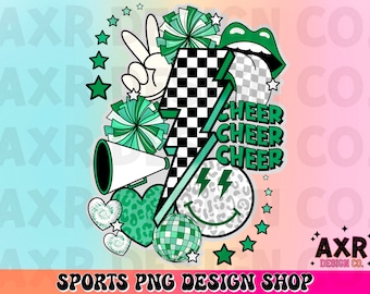 Retro cheer collage png, cheerleading sublimation design, green cheer team png, all star cheer png, cheer mom png, cute cheer shirt design