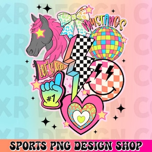 Mustangs preppy mascot png, retro Mustangs mascot school spirit design, retro Mustangs sublimation, sports team shirt digital print
