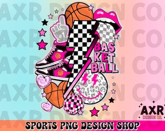 Retro Basketball Collage Png, Basketball Sublimation Design, Basketball Saison png, rosa und schwarz benutzerdefinierte Farbe Basketball png Shirt Design