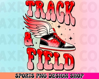 Pista y campo retro PNG, diseño de sublimación de pista y campo de color rosa personalizado, archivo de impresión DTF, deportes escolares PNG, descarga digital