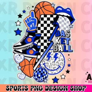 Retro basketball sublimation designs digital download, royal blue basketball png, custom basketball png, game day png, basketball vibes png