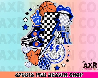 Retro Basketball Sublimation Designs digitaler Download, königsblau Basketball png, benutzerdefinierte Basketball png, Spieltag png, Basketball Vibes png