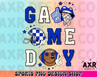 Día del partido de fútbol retro png, diseño de sublimación de fútbol, temporada de touchdown png, colores azules personalizados del equipo de fútbol png, descarga digital