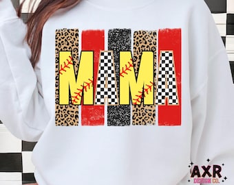 Softball Mama PNG, Sports Mom Shirt Design, Leopard Glitter Checkered Graphic, Game Day Mom Tee PNG, Sublimation Digital Download