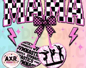 Gymnastics mom png, retro gymnastics sublimation design, gymnastics mama png, coquette bow and cherries png, trendy gymnastics shirt png