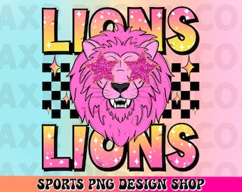 Lions preppy mascot png, Lions mascot school spirit design, retro Lions sublimation design, sports team mascot shirt digital print
