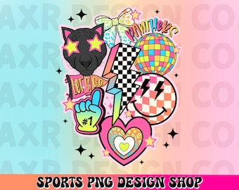 Panthers preppy mascot png, retro panthers mascot school spirit design, retro panthers sublimation, sports team mascot shirt digital print