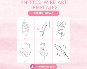 Flower Wire Template, Wire Bending Pattern, Knitted Wire Art, Floral Knitted Wire Templates, Printable Wire Art