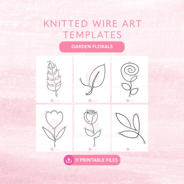 Flower Wire Template, Wire Bending Pattern, Knitted Wire Art, Floral Knitted Wire Templates, Printable Wire Art