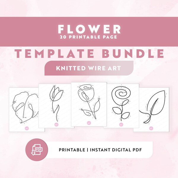 Flower Wire Template, Wire Bending Pattern, Knitted Wire Art, Floral Knitted Wire Templates, Printable Wire Art