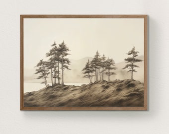 Vintage Pine Tree Print Woodland Nursery Art Decor Rustic Forest Painting Sage Green Wall Art Print Printable Digital Download