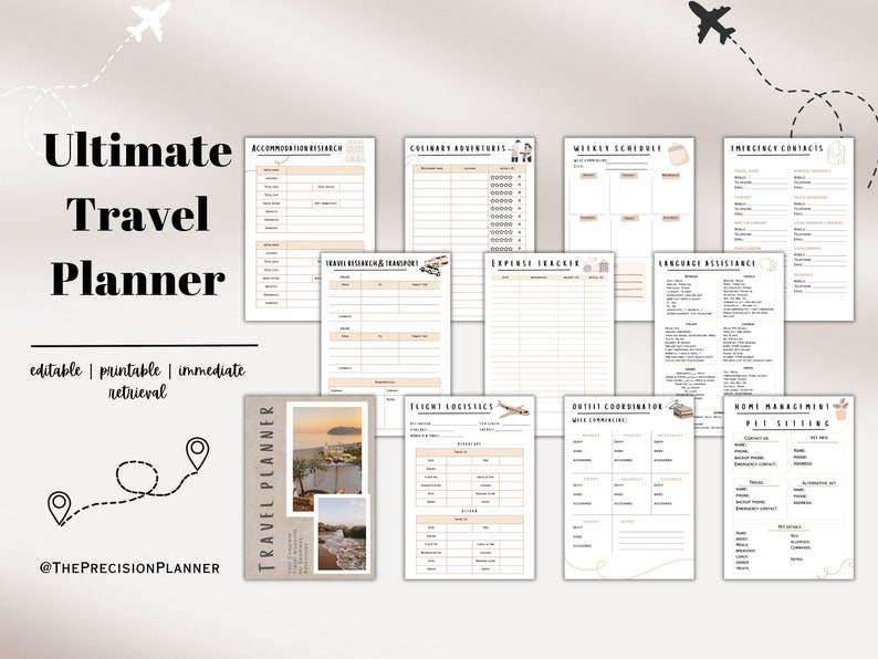 Editable Travel Planner Template, Trip Itinerary, Canva (printable PDF ...