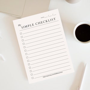 May include: A simple checklist printable with a blank date field and a list of checkboxes. The text "My Simple Checklist" is at the top of the page. The text "https://www.etsy.com/NVMNevermind" is at the bottom of the page.