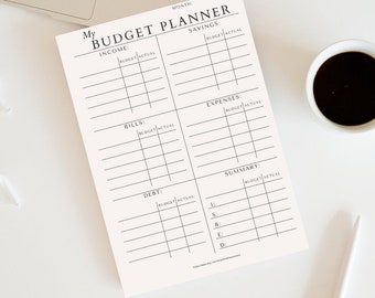 Simple printable budget journal, budget planner
