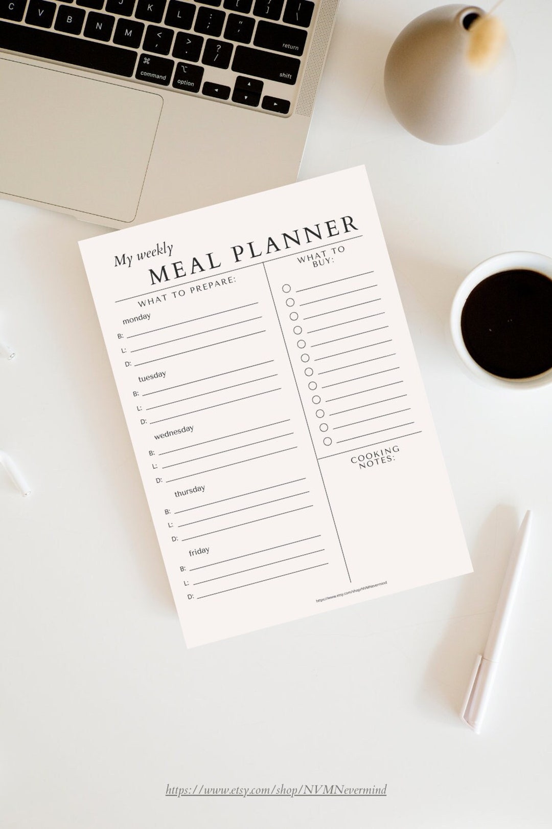 Simple Weekly Meal Planner, Printable Meal Planner - Etsy