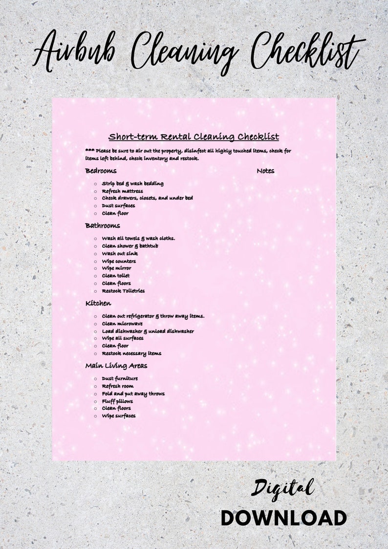 Airbnb Cleaning Checklist, Inventory Check Sheet Included, Rental