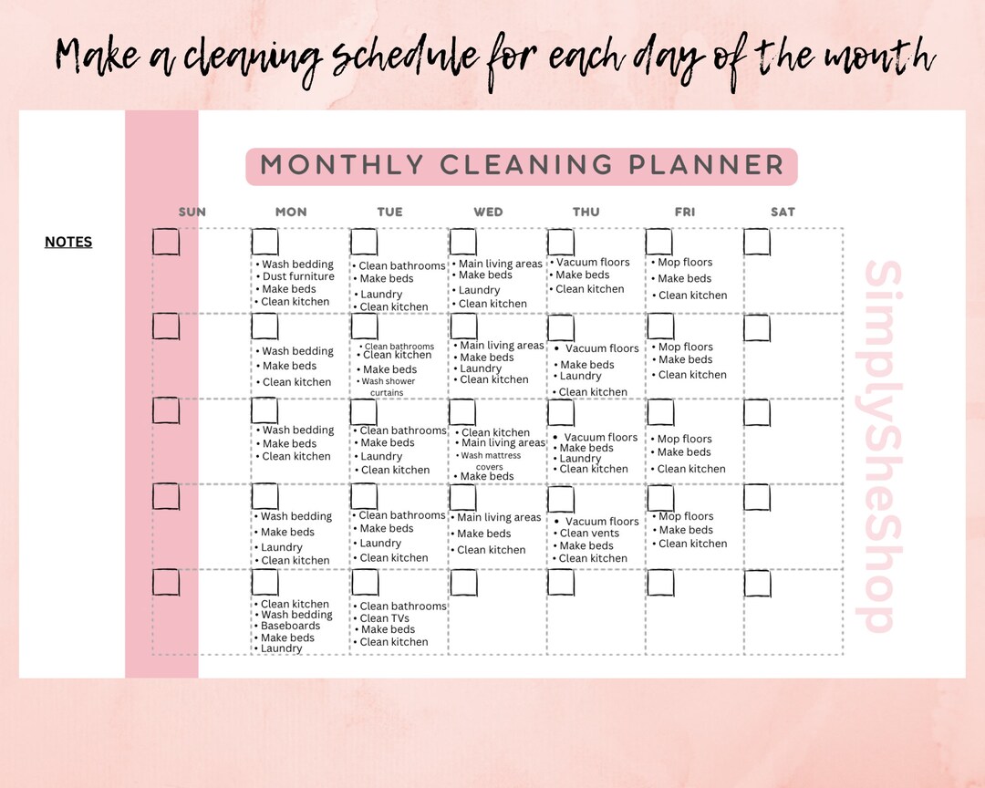 Monthly Cleaning Calendar Bundle Prefilled and Blank Version Available Monthly Cleaning Calendar Bundle Prefilled and Blank Version Available
