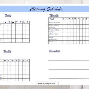 Digital and Printable Cleaning Chart, Use for Daily Cleaning, Household ...