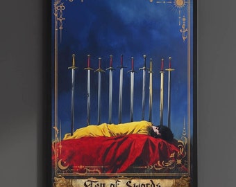 Ten of Swords Print Tarot Card Art Poster Suit of Swords 10 Canvas Painting Wall Art Dark Academia Occult gift Gaming room Decor Geek Hang