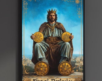 Four of Pentacles Print Tarot Card Poster Suit of Pentacles 4 Canvas Painting Arcane Wall Art Dark Academia Occult gift Gaming room Decor