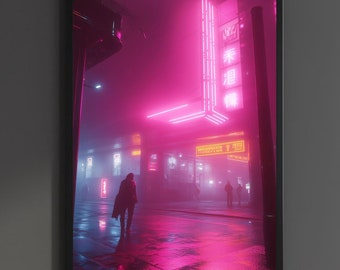 Cyberpunk Club Back Entrance City Poster Futuristic Print Cyber Punk Rave Wall Art Synth-wave Retro Neon Game room Decor Gift Canvas sci fi