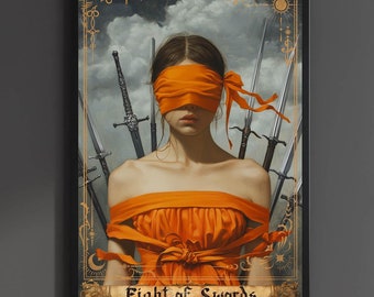 Eight of Swords Print Tarot Card Art Poster Suit of Swords 8 Canvas Painting Wall Art Dark Academia Occult gift Gaming room Decor Geek Hang