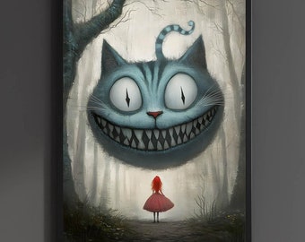 Cheshire Vanishing Cat Print Alice's Adventures In Wonderland Fan Poster Dark Academia Canvas Painting Goth Fairytale Wall Art gift Decor