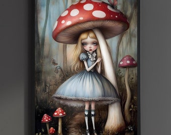 Alice's Adventures In Wonderland Poster Dark Academia Art Print Alice Fan Fairytale Canvas Painting Wall Art Goth gift game room Decor Geek