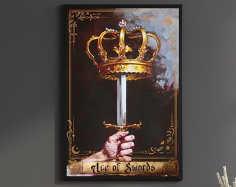 Ace of Swords Print Tarot Card Art Poster Suit of Swords Canvas Painting Wall Art Dark Academia Occult gift Gaming room Decor Geek hanger