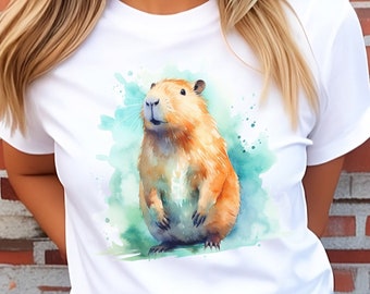 Watercolor Capybara T-shirt, Unisex T-shirt, Capybara tee, watercolor Tee, T shirt art, T shirt animal, Animal Tee, Capybara, Gift for her