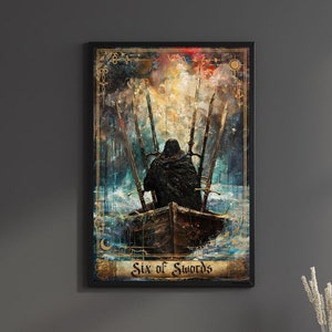 Zes van zwaarden print tarotkaart art poster pak van zwaarden 6 canvas schilderij muur kunst donkere academische wereld occult cadeau gaming kamer decor geekhanger