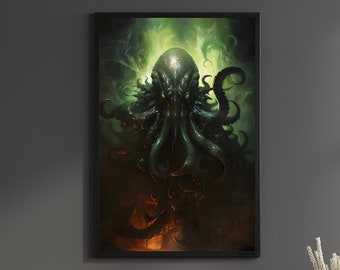Cthulhu Lovecraft Print Great Old One Art Poster Dark gods Canvas Painting Wall Art the Lovecraftian god Goth gift game room Decor Geek RPG