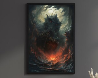 Father Dagon Lovecraft Print Dark sea God Art Poster Temperance Canvas Painting Wall Art the Deep Ones Goth gift game room Decor Geek nerd