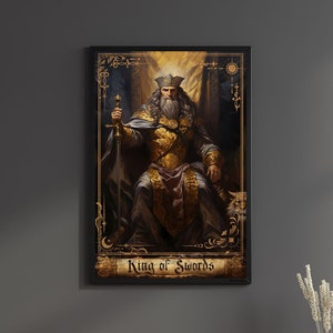 King of Swords Print Tarot Card Art Poster Suit of Swords Canvas Painting Wall Art Dark Academia Occult gift Living room Decor Geek hanger