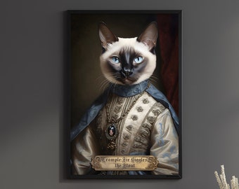 Personalized Siamese Cat Print Regal Renaissance Poster Custom Birthday Gift Cat Lovers Wall Art Cat Mom Decor Lord Lady Quote For Her Oil