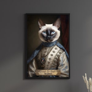 Personalized Siamese Cat Print Regal Renaissance Poster Custom Birthday Gift Cat Lovers Wall Art Cat Mom Decor Lord Lady Quote For Her Oil