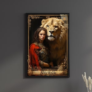 Stärke Tarot Karte Poster Kunst Tarots Karten Major Arcana Druck Stärke Wand Kunst Tarot Karten Geschenk Wandaufhänger Geburtstagsgeschenk für sie