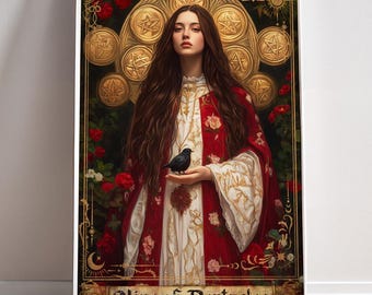 Nine of Pentacles Print Tarot Card Poster Suit of Pentacles 9 Canvas Painting Arcane Wall Art Dark Academia Occult gift Gaming room Decor